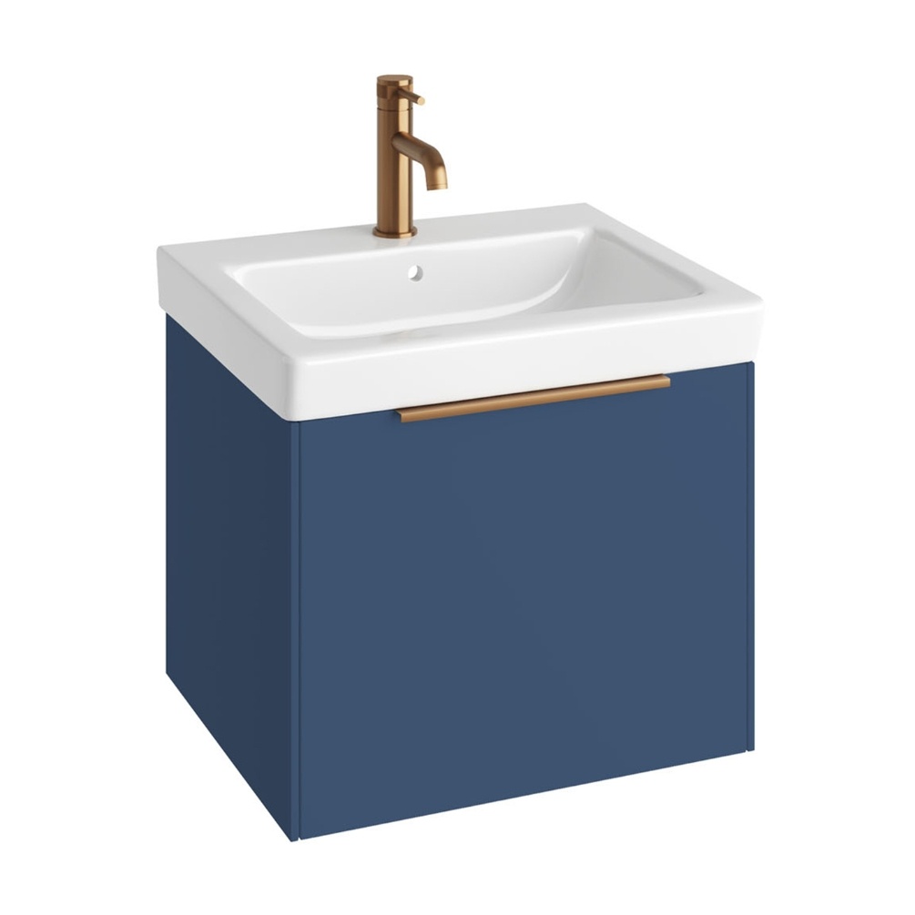 Product Cut out image of the Abacus Concept Simple S3 Ocean Blue 550mm Basin & Vanity Unit with a Brushed Bronze Furniture Handle